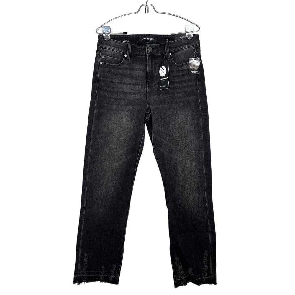 NWT Liverpool The Straight Midrise Jean Freecross Denim 6 / 28 Raw 4-Way Stretch